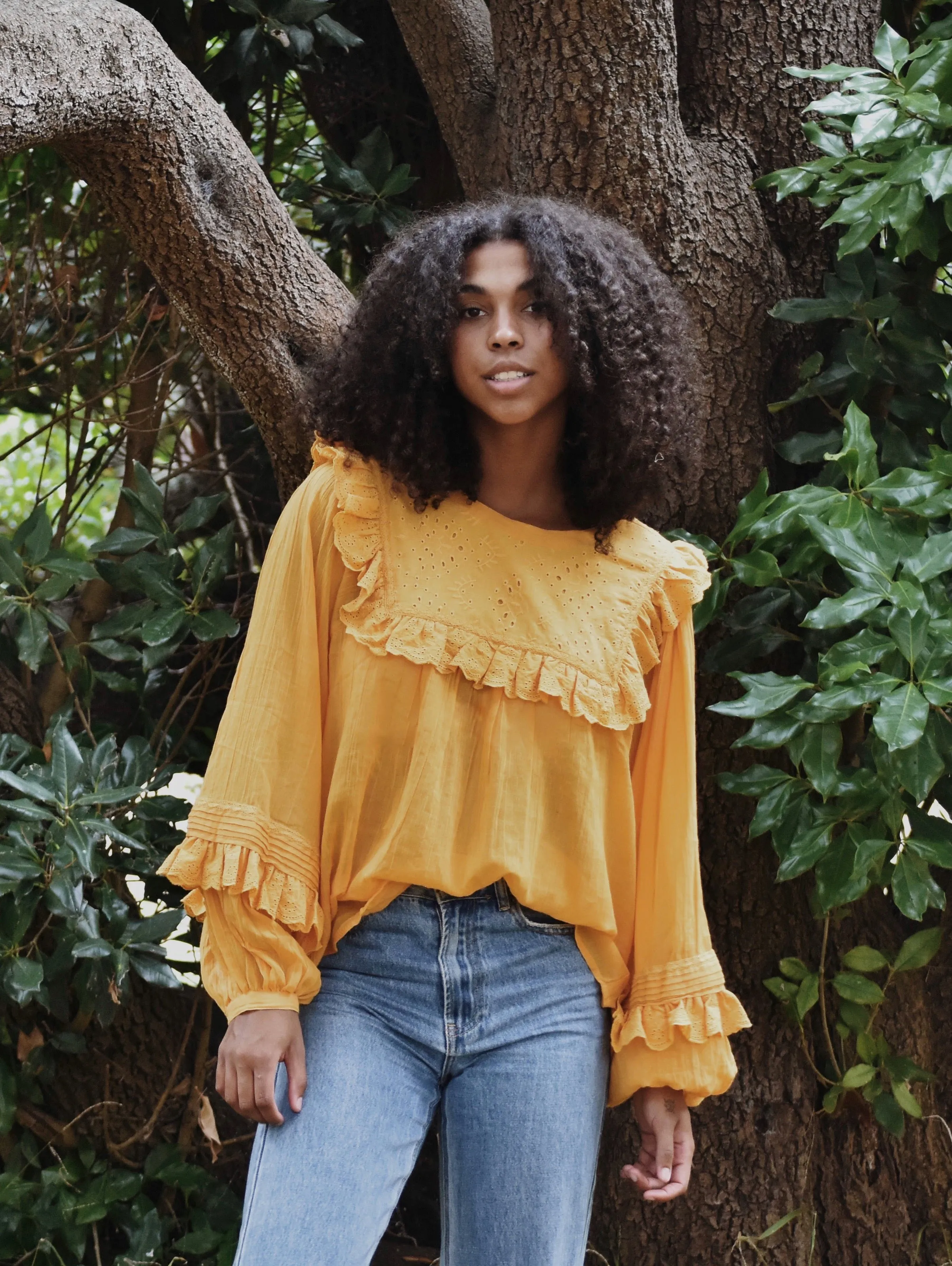 100% RECYCLED COTTON GAUZE - BEATRIX BLOUSE MUSTARD YELLOW