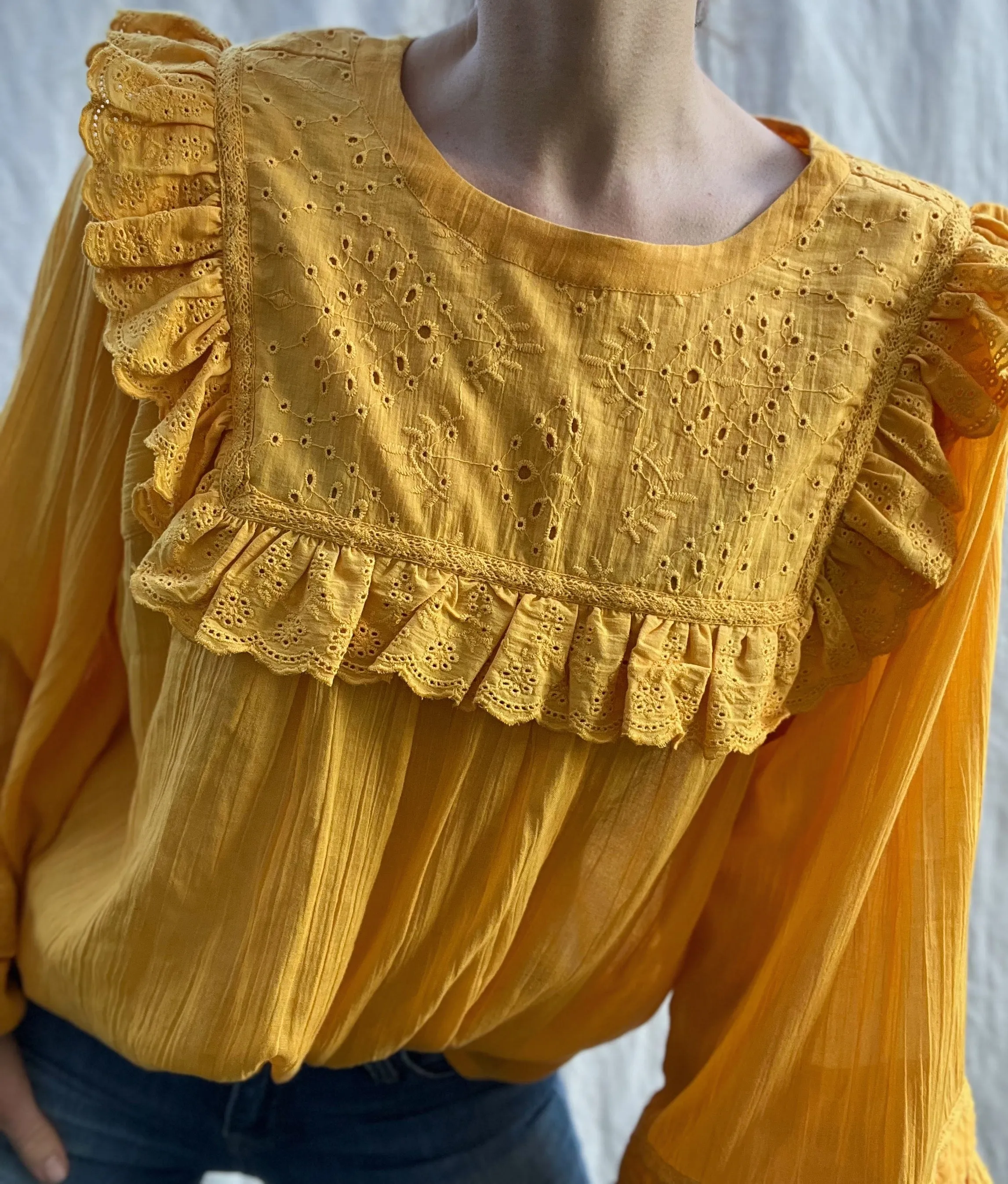 100% RECYCLED COTTON GAUZE - BEATRIX BLOUSE MUSTARD YELLOW