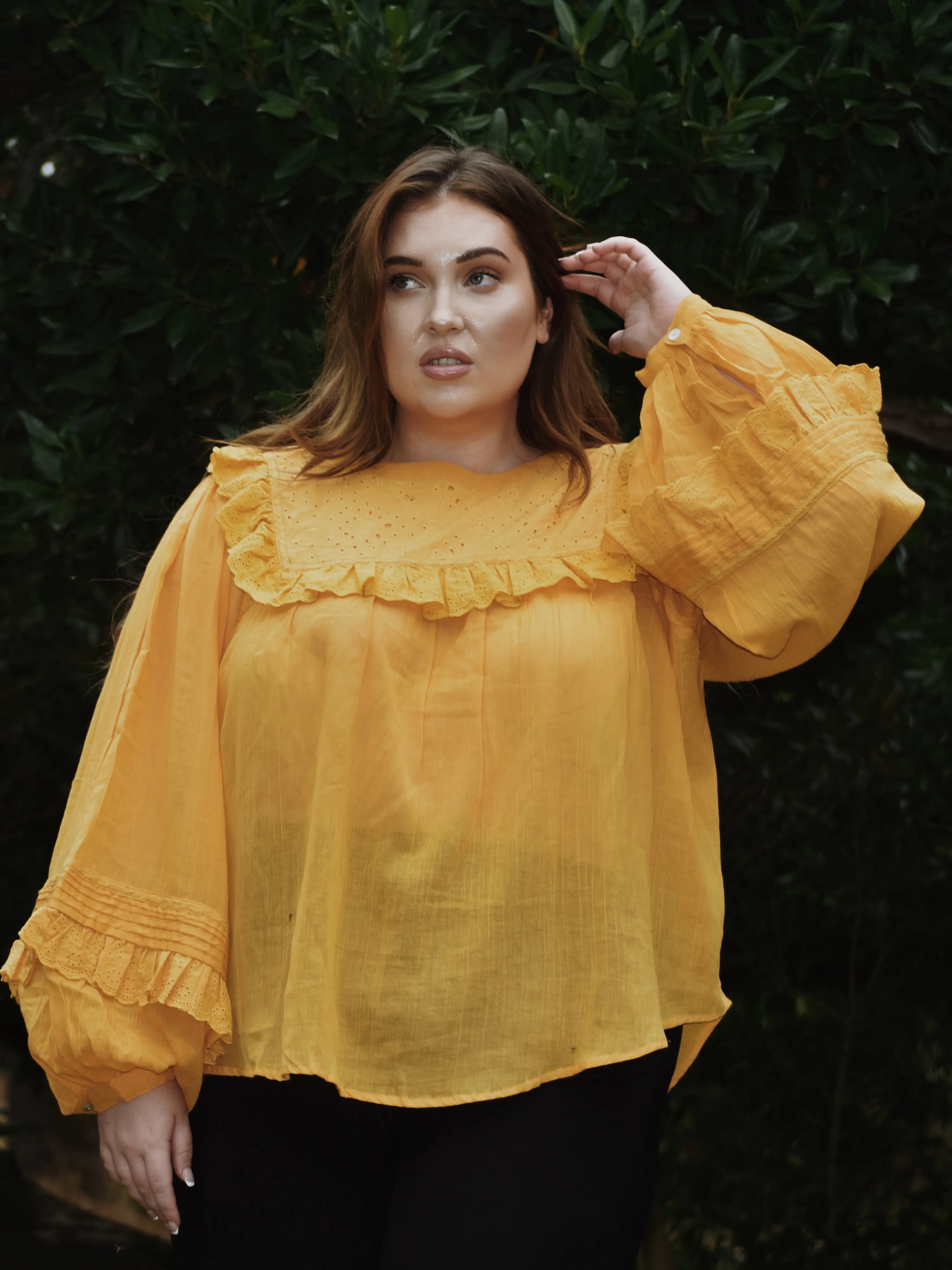 100% RECYCLED COTTON GAUZE - BEATRIX BLOUSE MUSTARD YELLOW