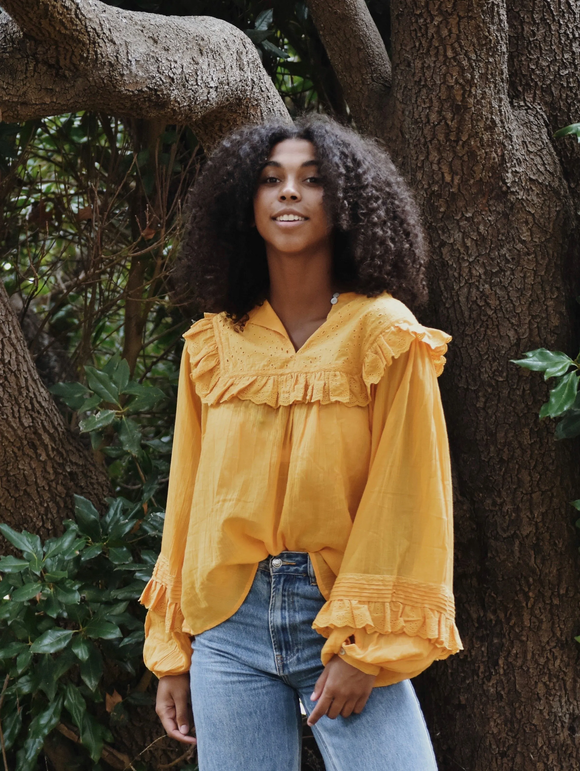 100% RECYCLED COTTON GAUZE - BEATRIX BLOUSE MUSTARD YELLOW