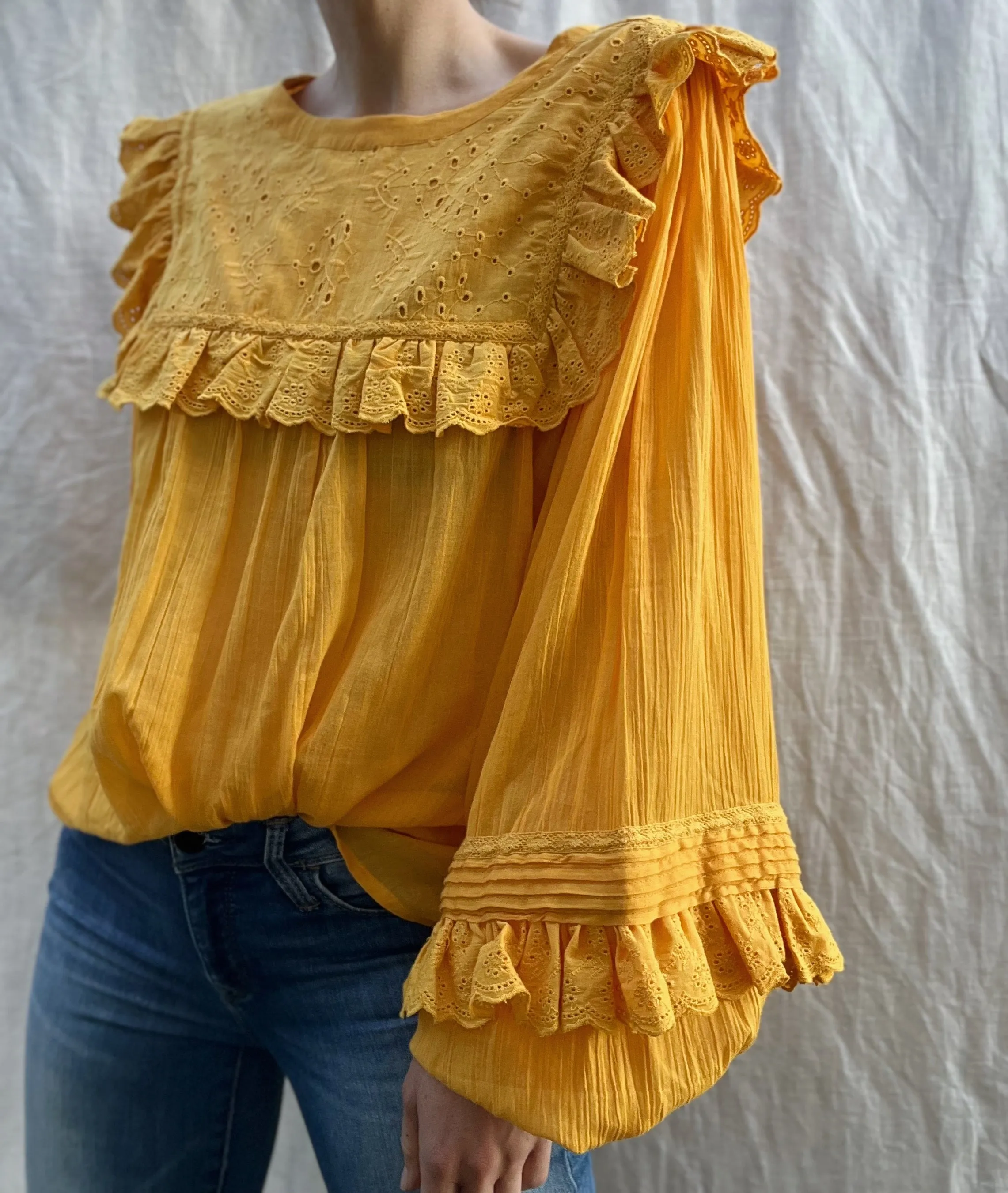 100% RECYCLED COTTON GAUZE - BEATRIX BLOUSE MUSTARD YELLOW