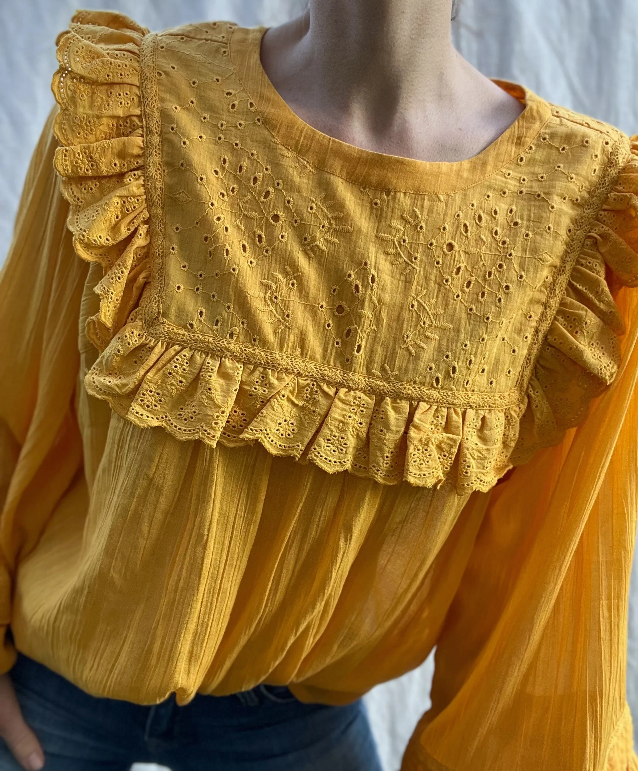 100% RECYCLED COTTON GAUZE - BEATRIX BLOUSE MUSTARD YELLOW