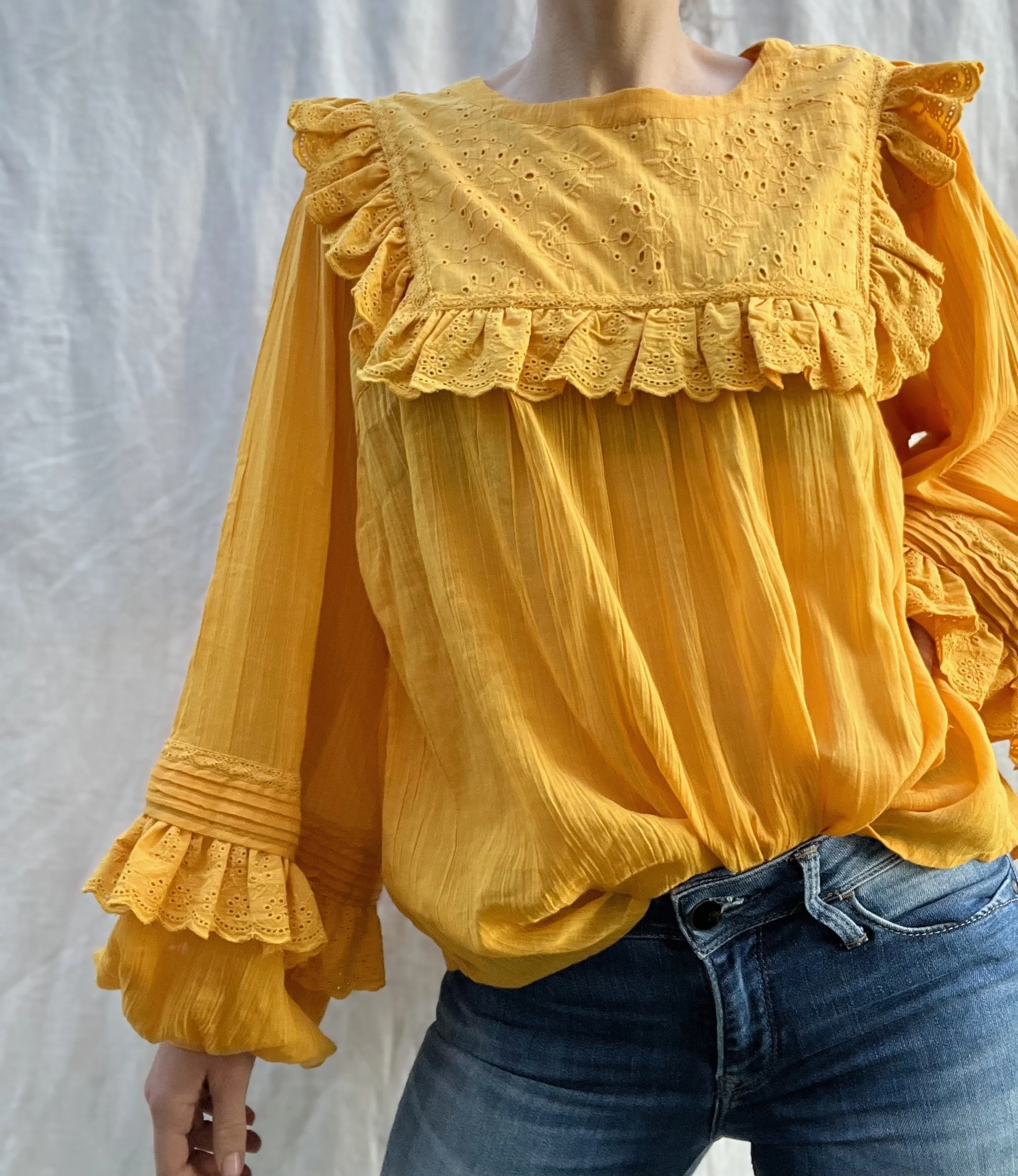 100% RECYCLED COTTON GAUZE - BEATRIX BLOUSE MUSTARD YELLOW