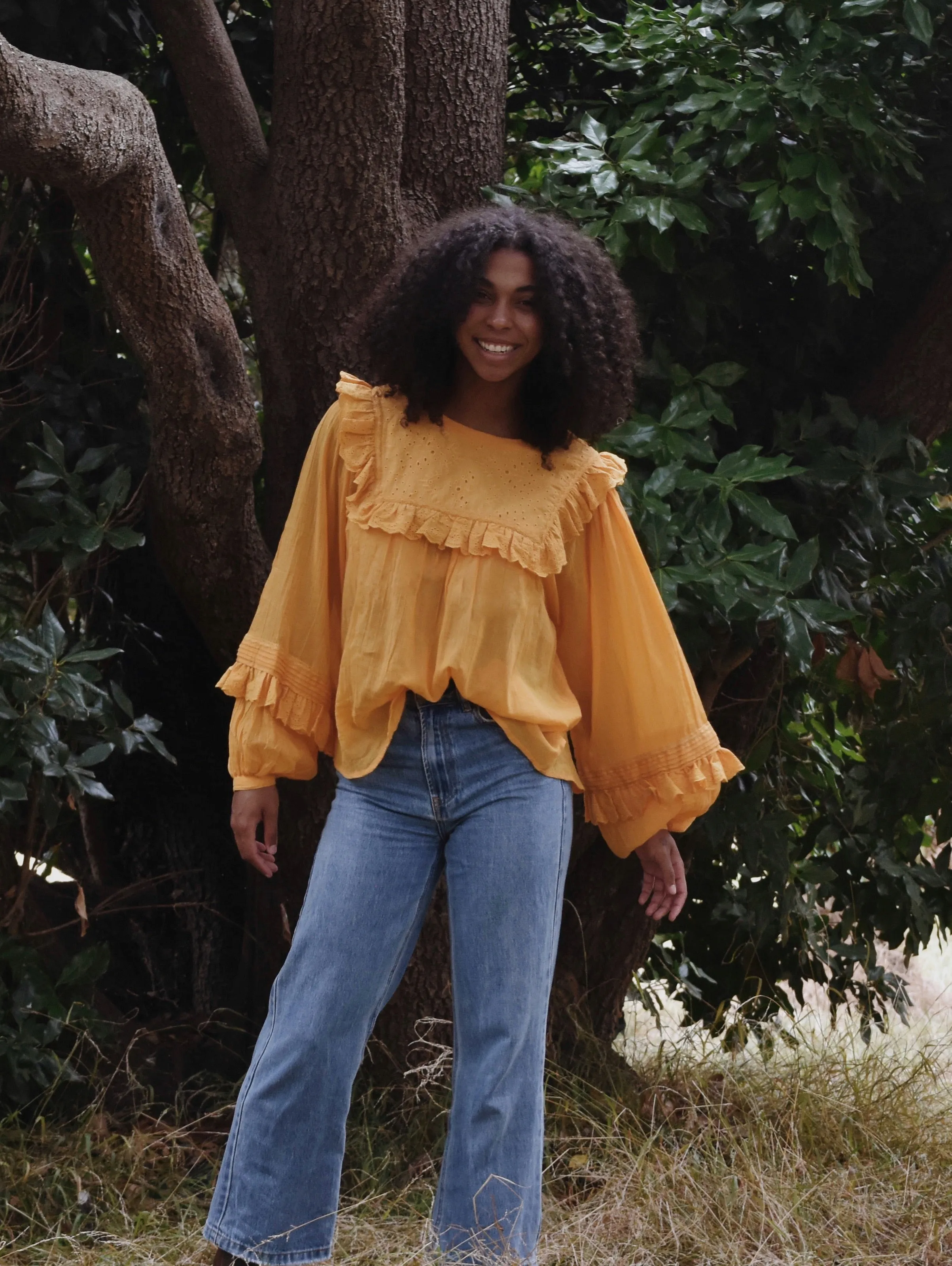 100% RECYCLED COTTON GAUZE - BEATRIX BLOUSE MUSTARD YELLOW