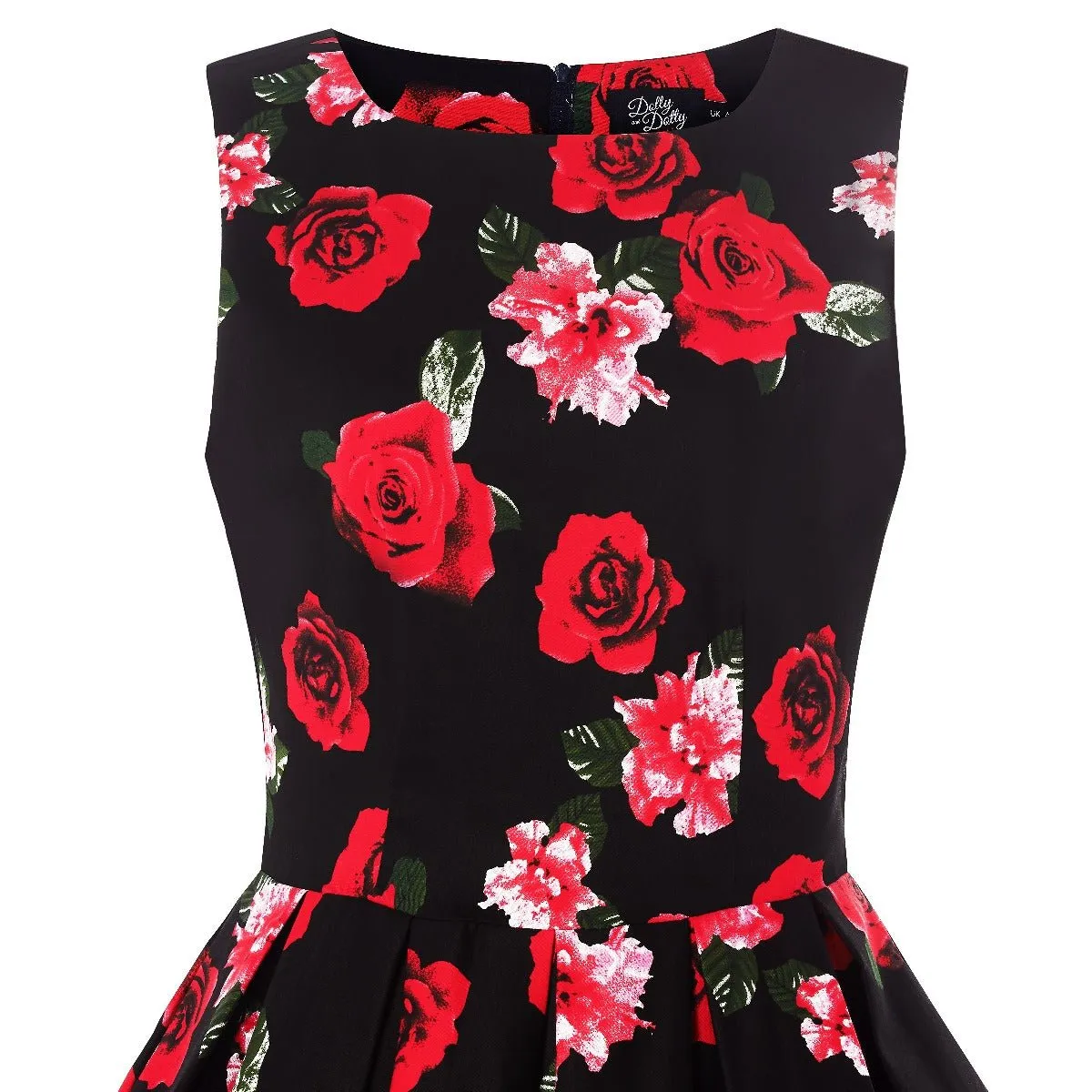 Annie Floral Swing Dress in Black with Red Roses