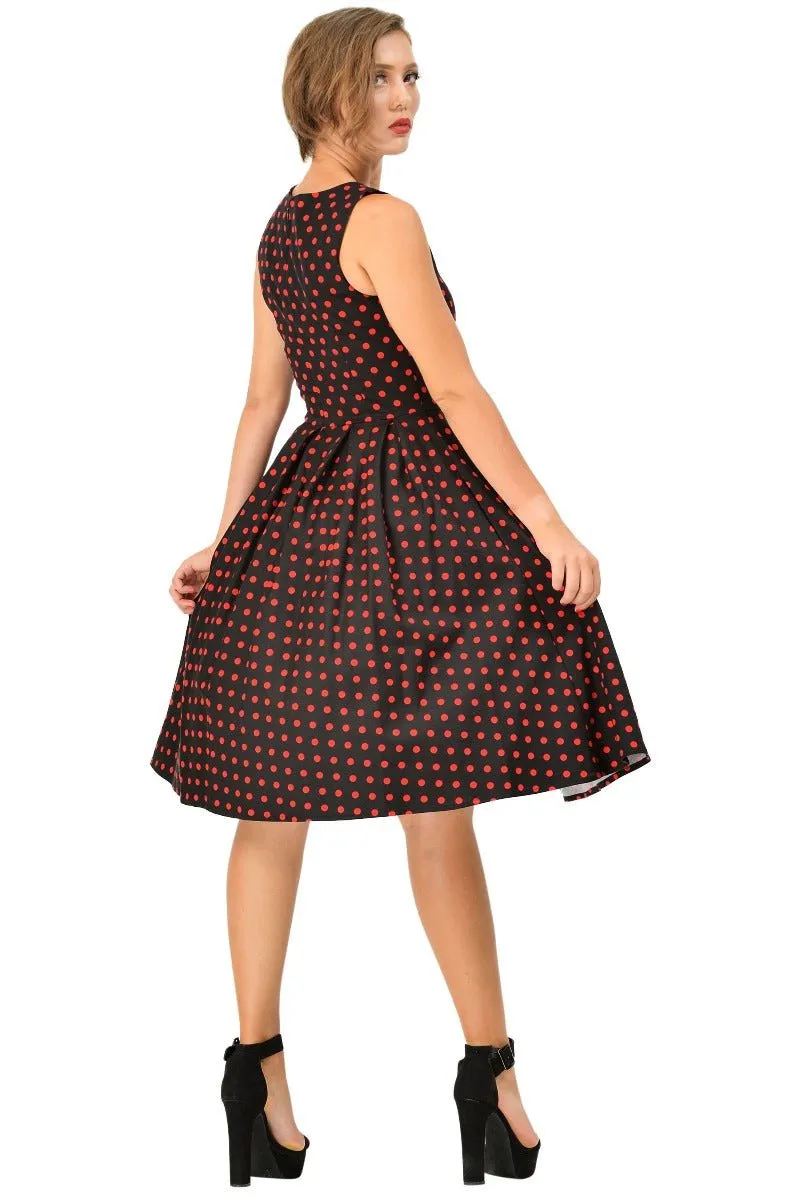 Annie Retro Polka Dot Dress in Black-Red