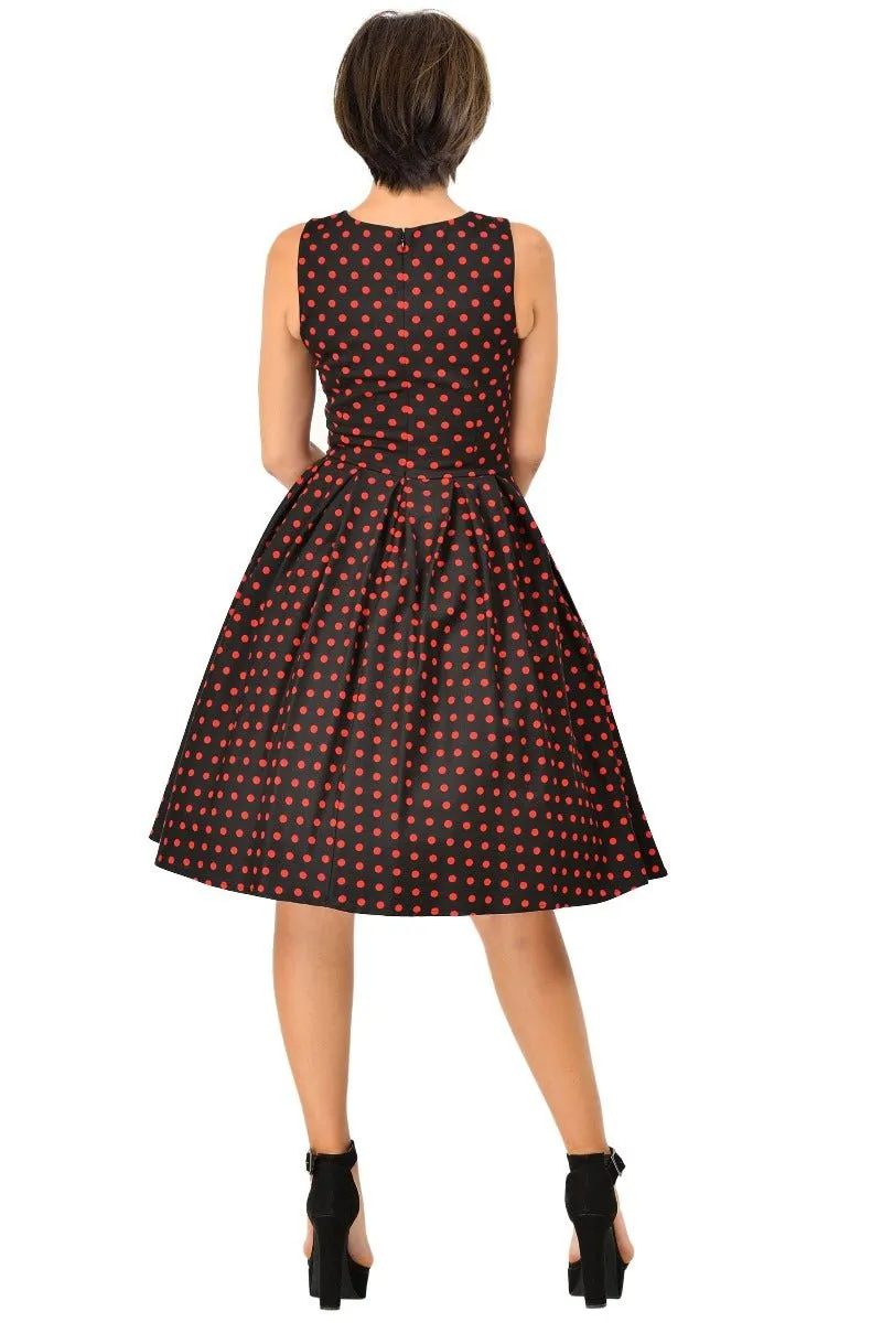 Annie Retro Polka Dot Dress in Black-Red