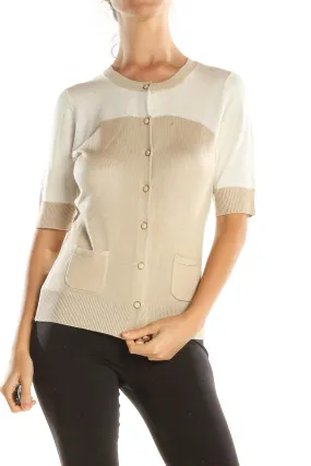 Beige Colorblock Classic Top