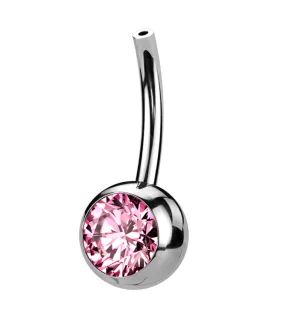 Bezel Pink CZ Titanium Threadless Belly Button Ring Base