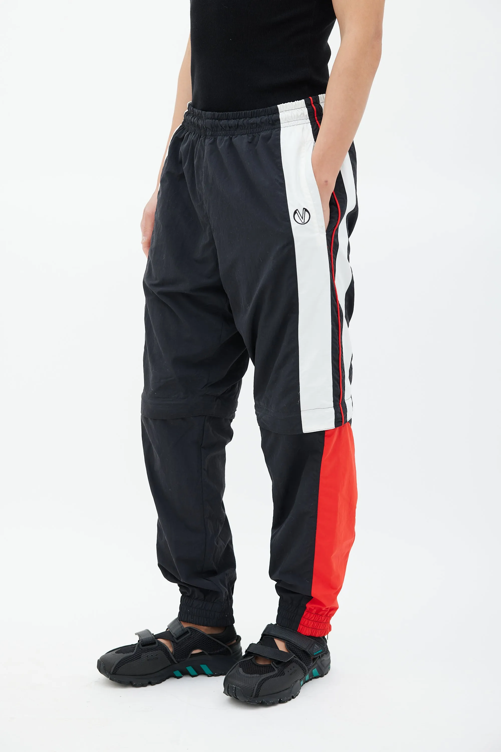 Black & Multicolour Striped Convertible Track Pant