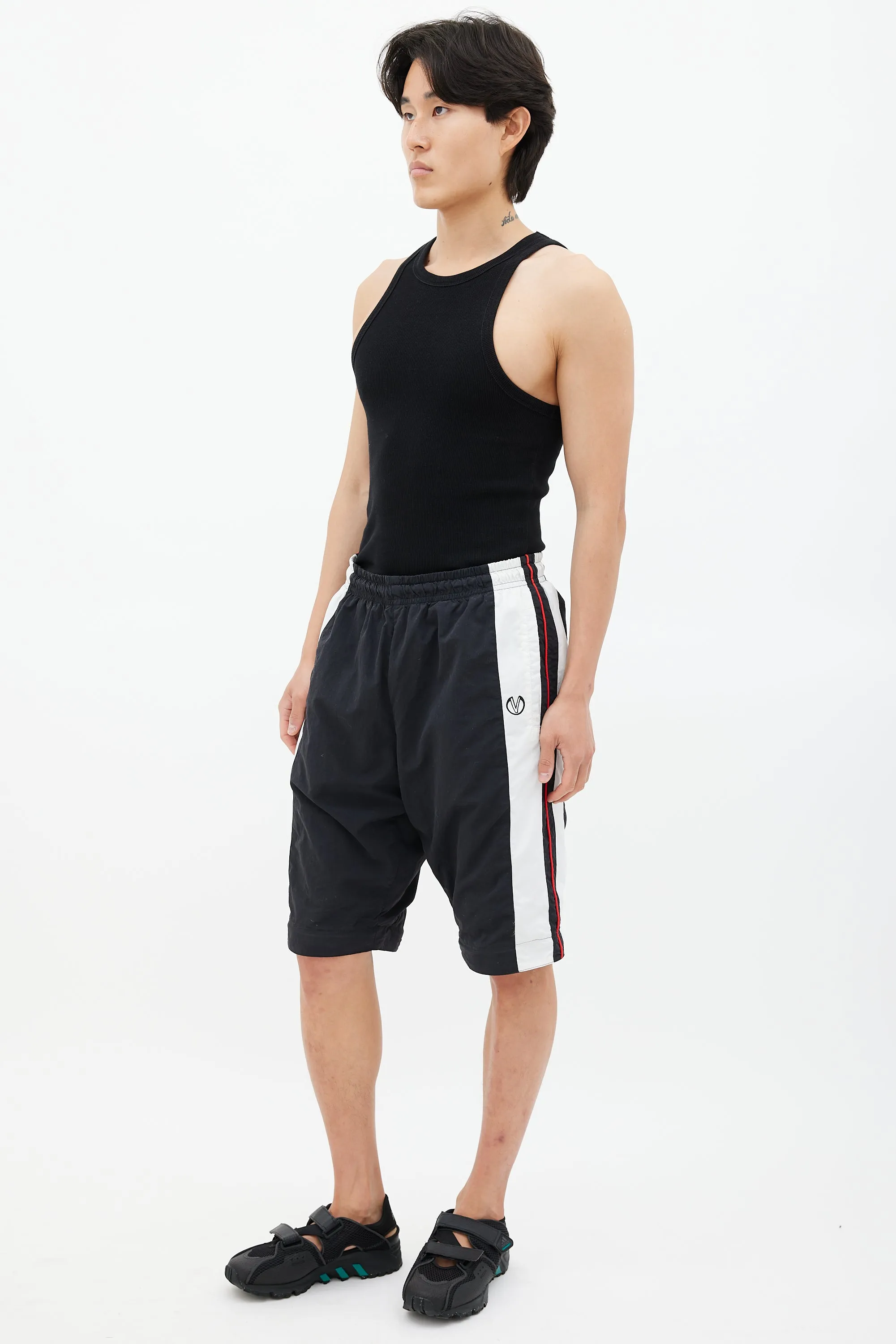 Black & Multicolour Striped Convertible Track Pant