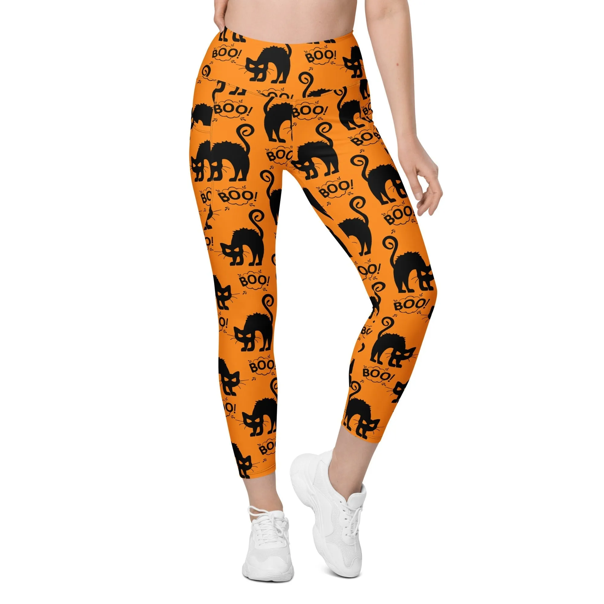 Black Kitty Halloween Leggings With Pockets