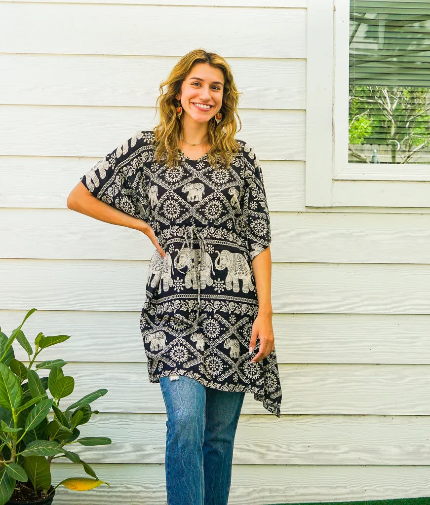 Black Muthita Elephant Kaftan Blouse