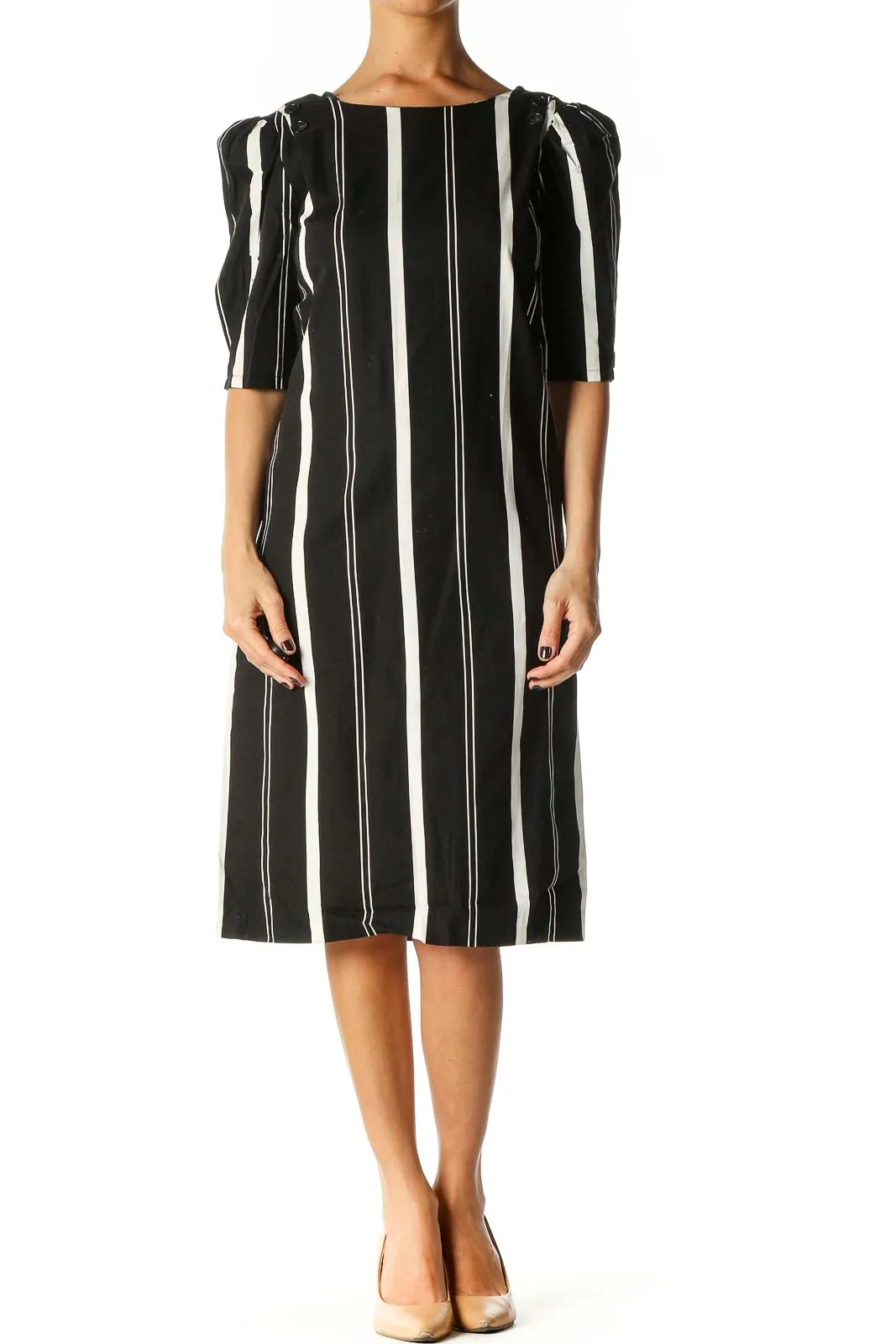 Black Striped Retro Shift Dress