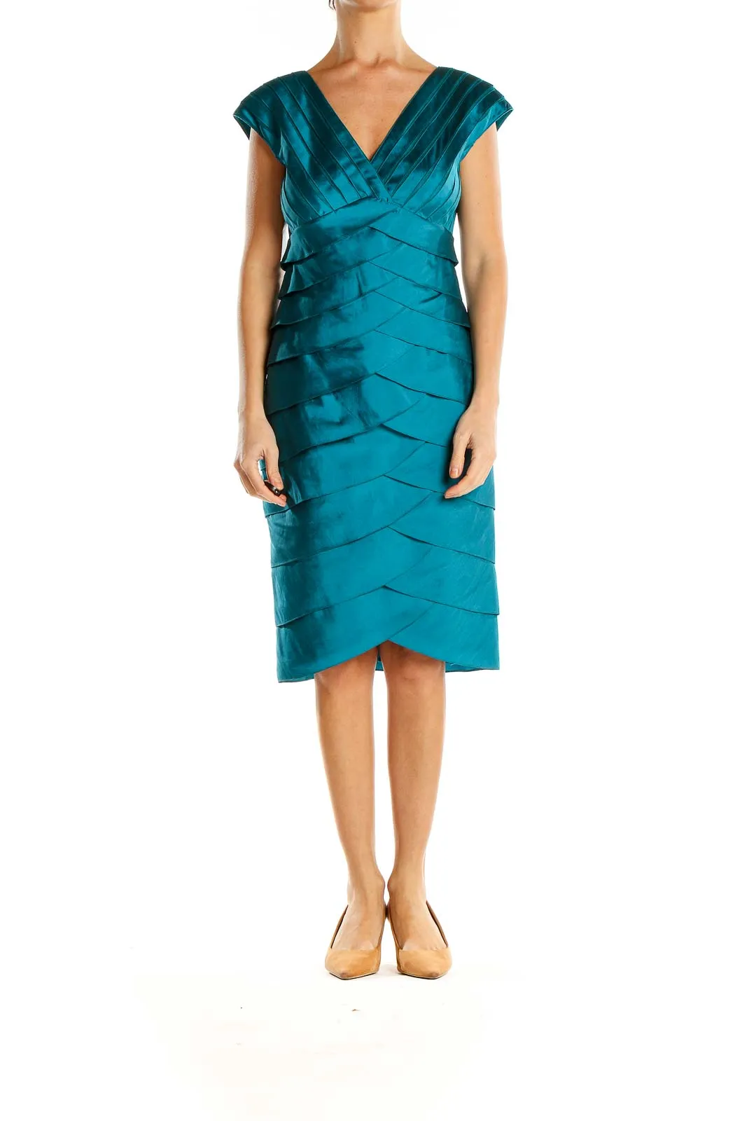 Blue Retro Layered Detailed Sheath Dress