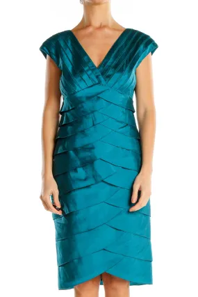 Blue Retro Layered Detailed Sheath Dress