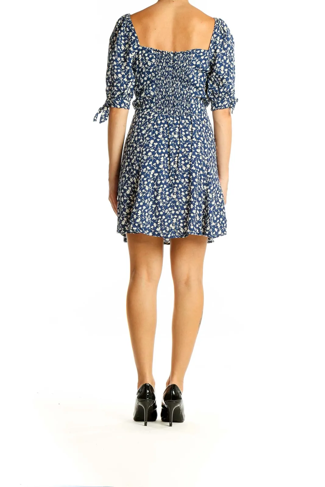 Blue White Floral Retro Dress