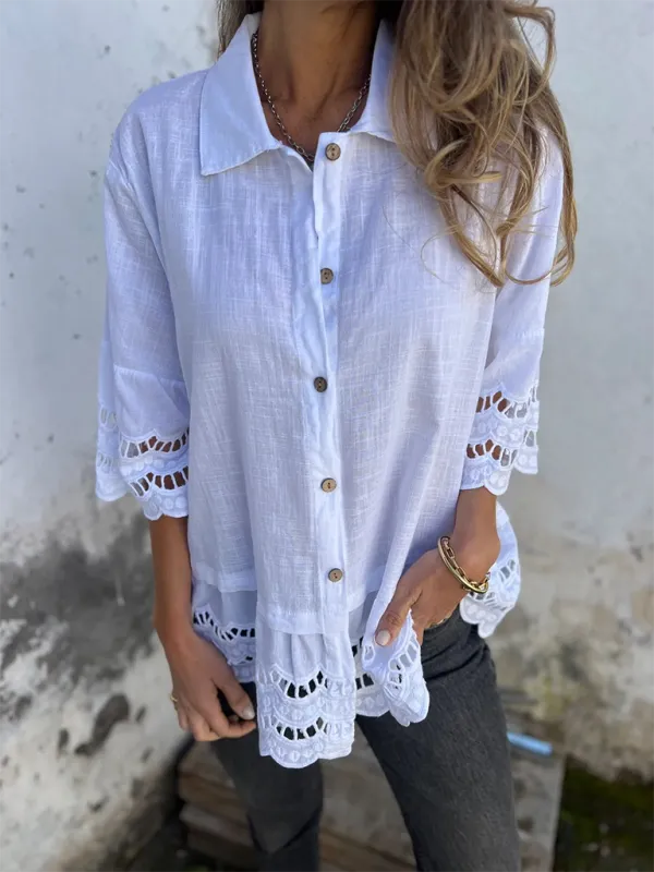 Boho Lace Flared Sleeves Blouse Flowy Shirt