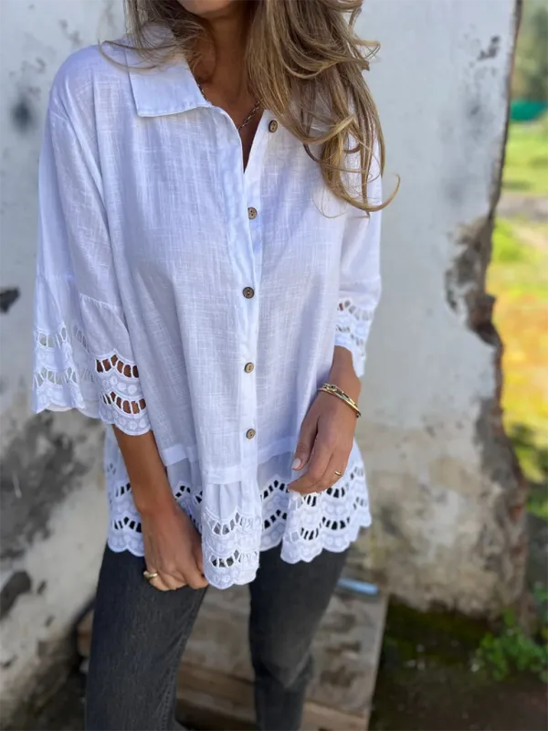 Boho Lace Flared Sleeves Blouse Flowy Shirt