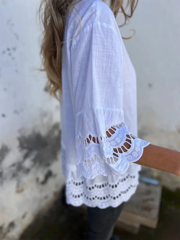 Boho Lace Flared Sleeves Blouse Flowy Shirt