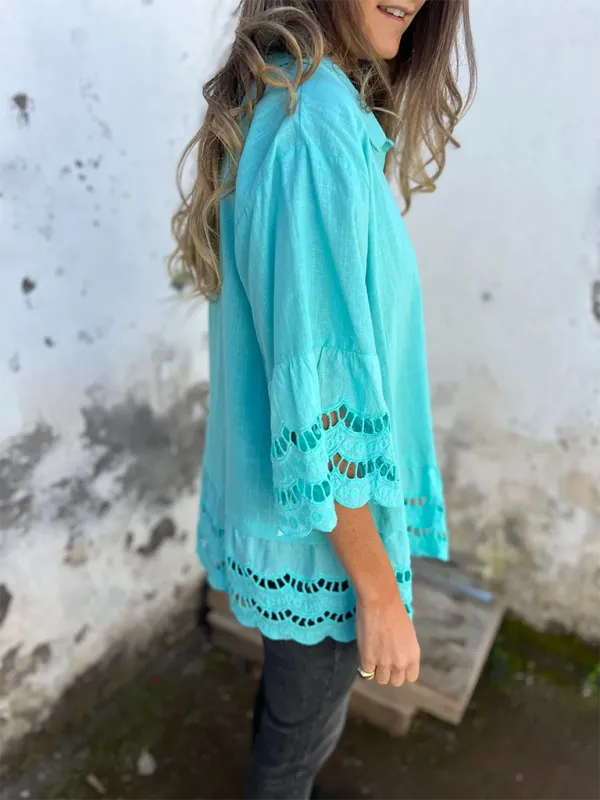 Boho Lace Flared Sleeves Blouse Flowy Shirt