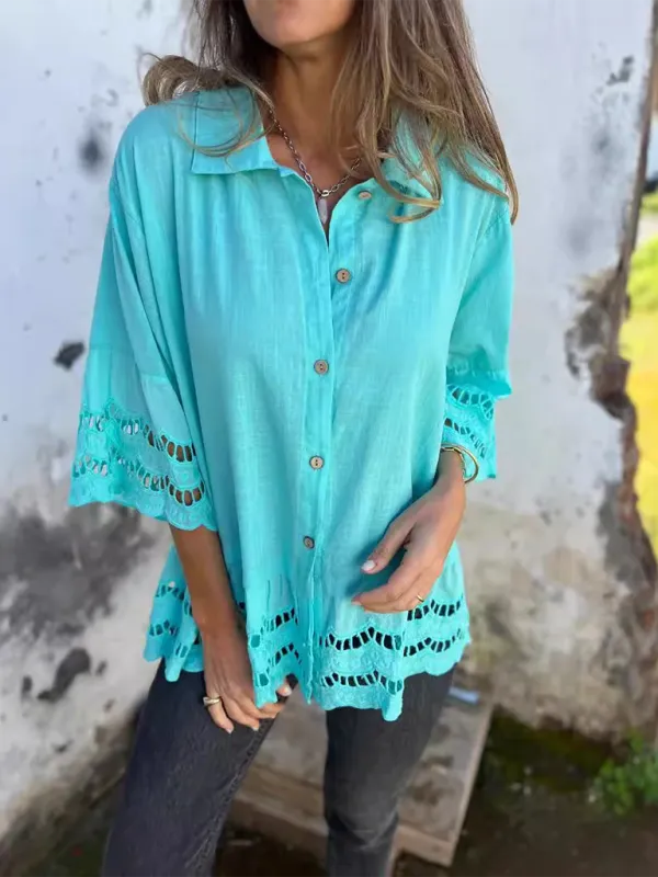 Boho Lace Flared Sleeves Blouse Flowy Shirt