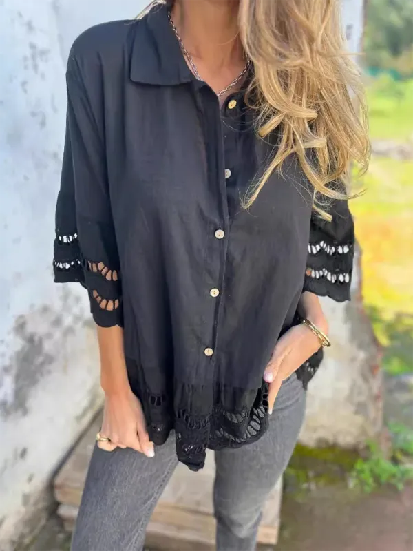 Boho Lace Flared Sleeves Blouse Flowy Shirt