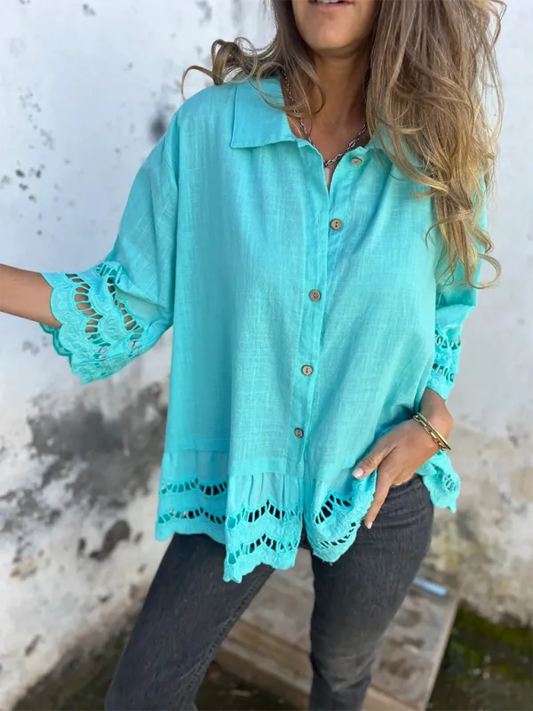 Boho Lace Flared Sleeves Blouse Flowy Shirt