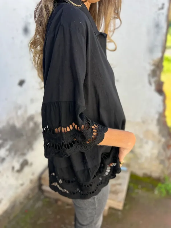 Boho Lace Flared Sleeves Blouse Flowy Shirt