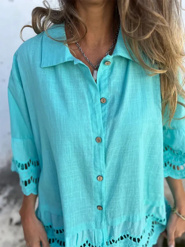 Boho Lace Flared Sleeves Blouse Flowy Shirt