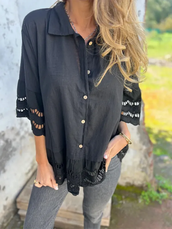 Boho Lace Flared Sleeves Blouse Flowy Shirt