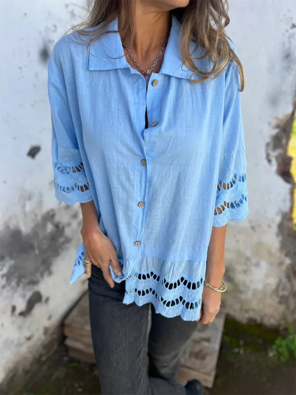 Boho Lace Flared Sleeves Blouse Flowy Shirt