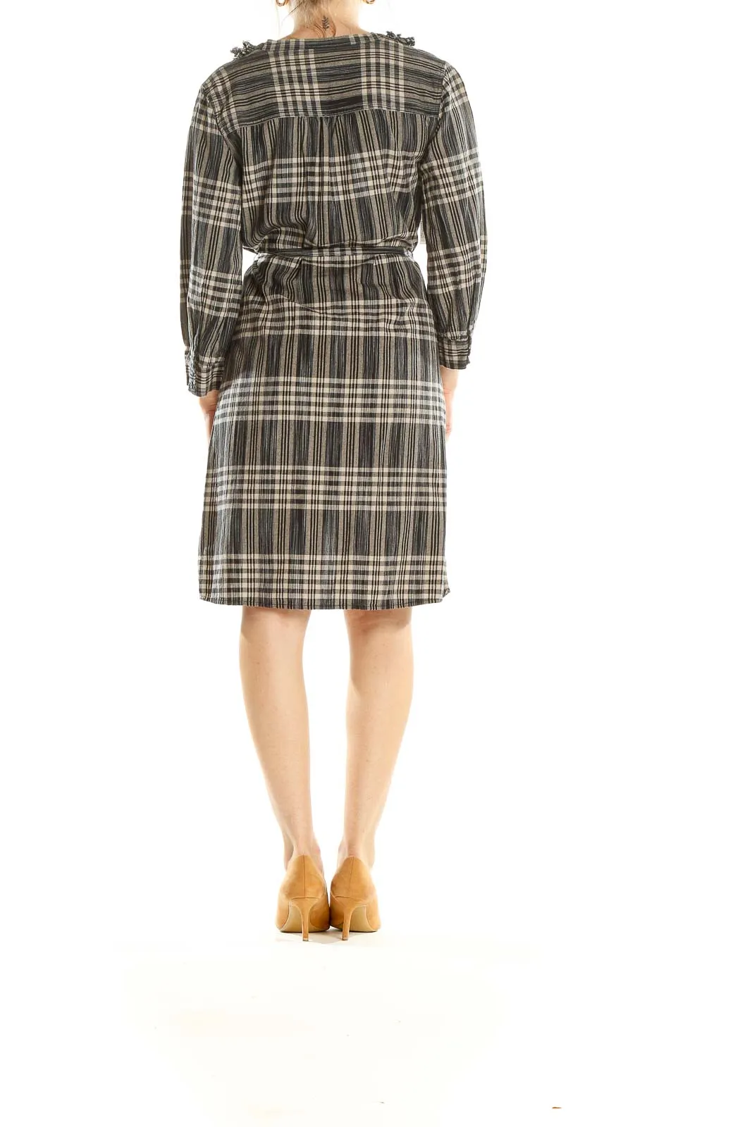 Brown Yellow Checkered Retro Sheath Dress