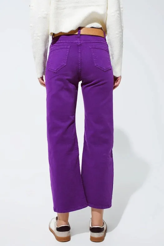 Cropped Wide Leg Jeans In Purple