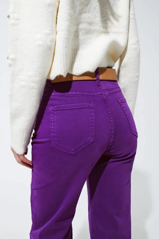 Cropped Wide Leg Jeans In Purple