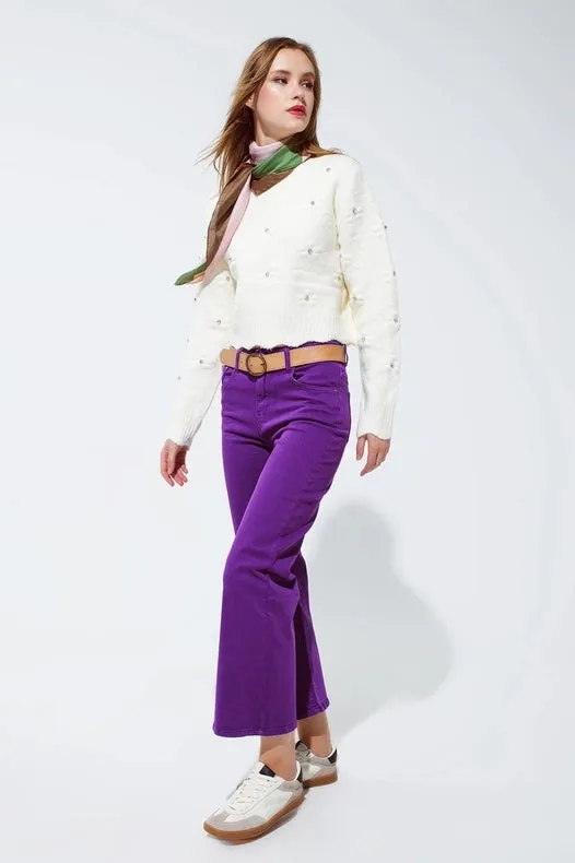 Cropped Wide Leg Jeans In Purple