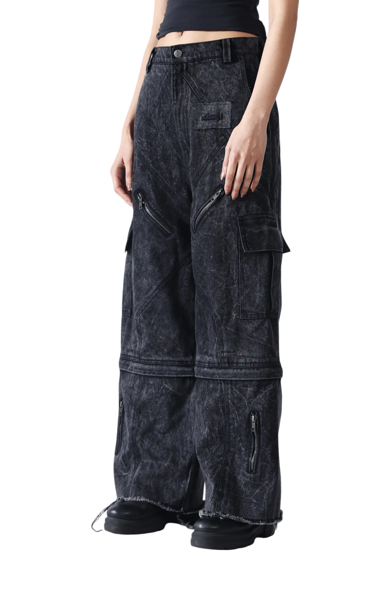 Denim Acid Wash Convertible Pants