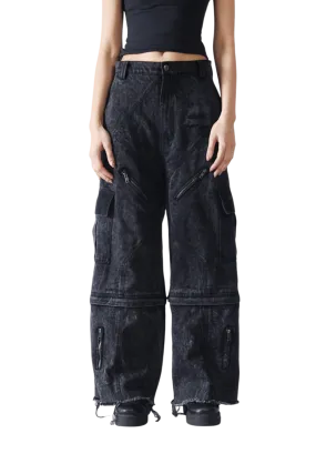 Denim Acid Wash Convertible Pants