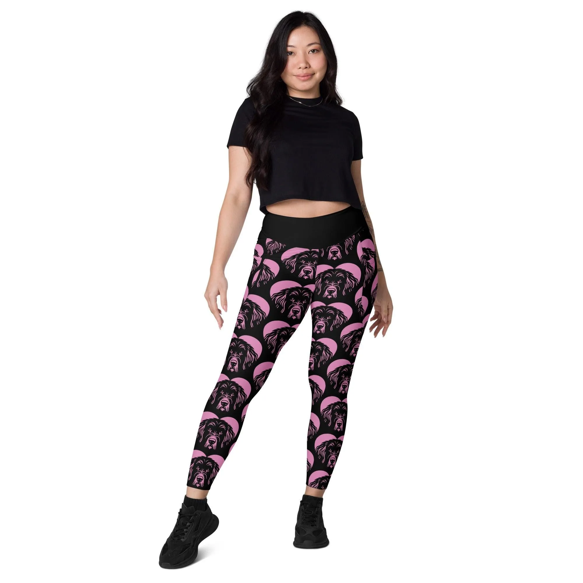 DOG BREED LEGGINGS with pockets - BERGAMASCO SHEEPDOG - HERTTAHOUND - pink