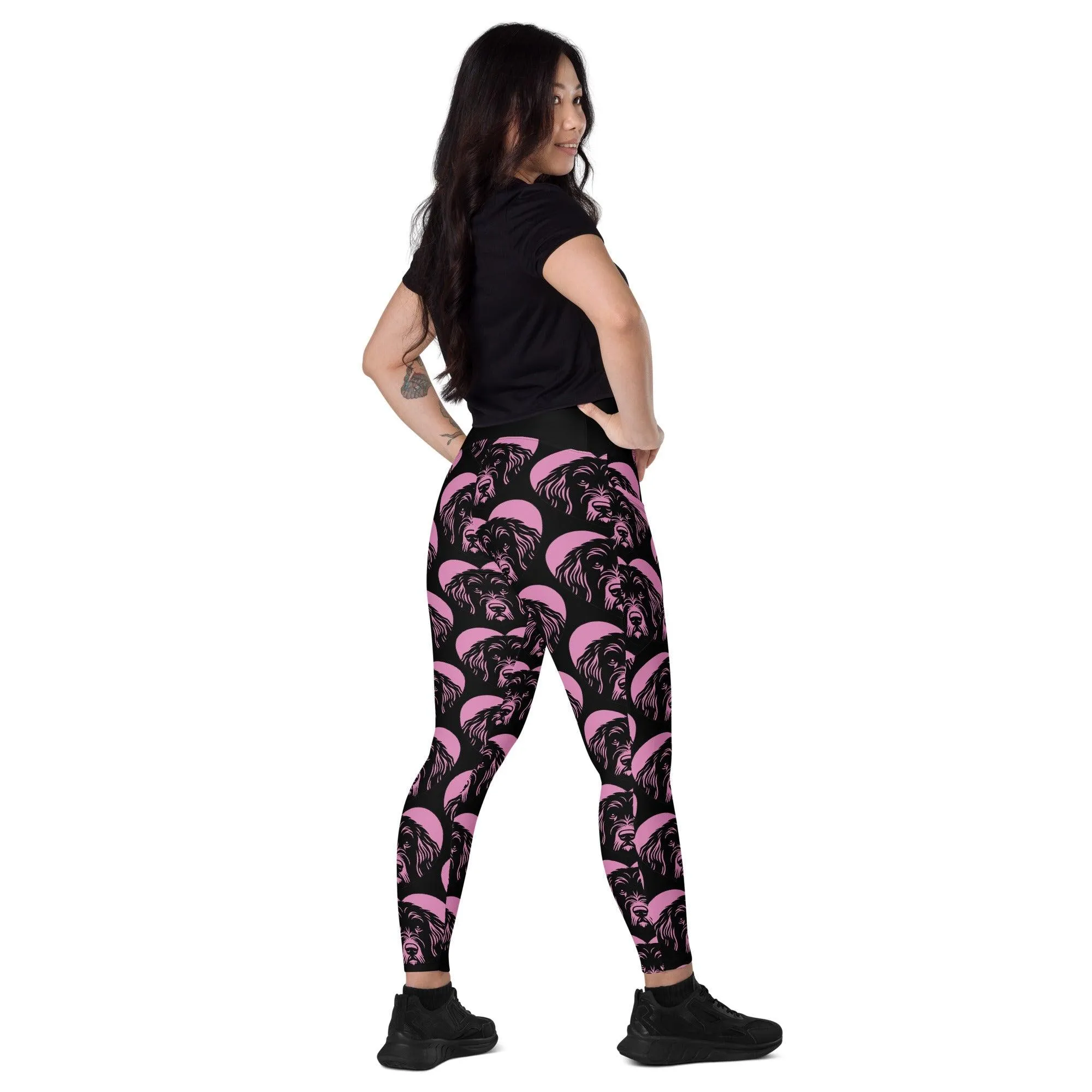 DOG BREED LEGGINGS with pockets - BERGAMASCO SHEEPDOG - HERTTAHOUND - pink