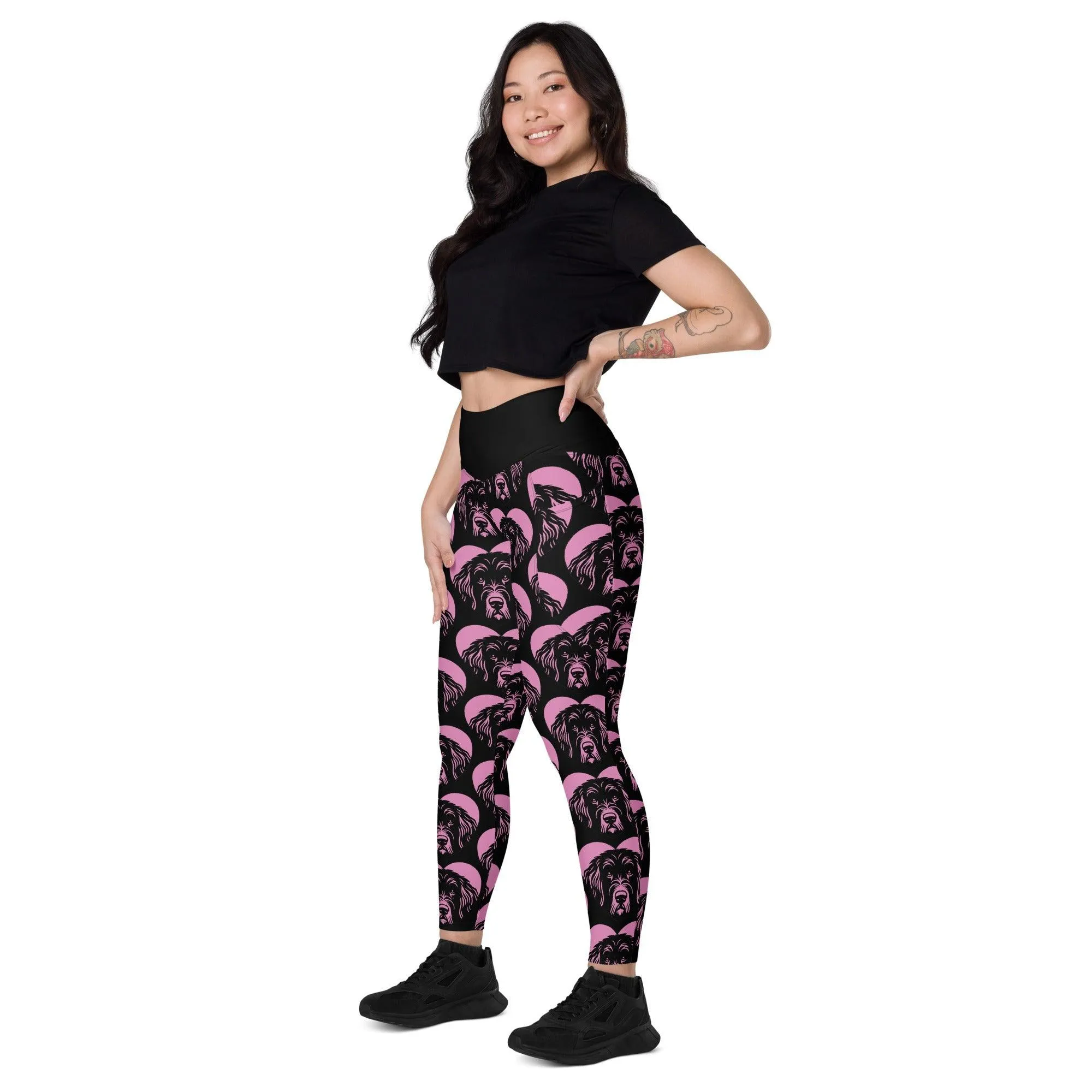 DOG BREED LEGGINGS with pockets - BERGAMASCO SHEEPDOG - HERTTAHOUND - pink