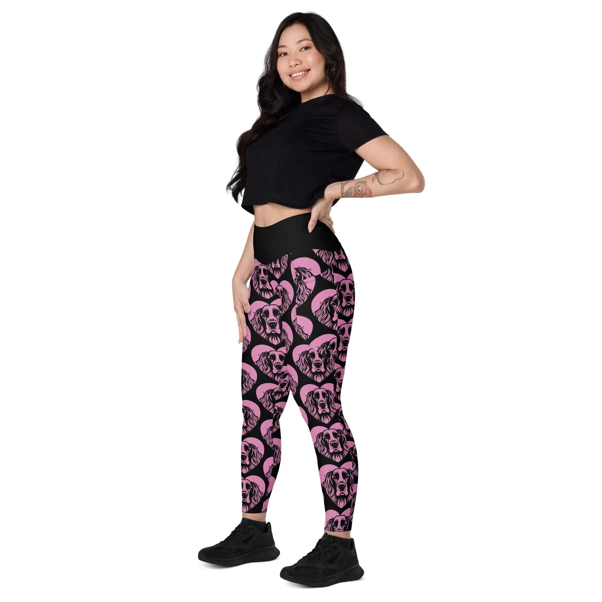 DOG BREED LEGGINGS with pockets - FIELD SPANIEL - HERTTAHOUND - pink