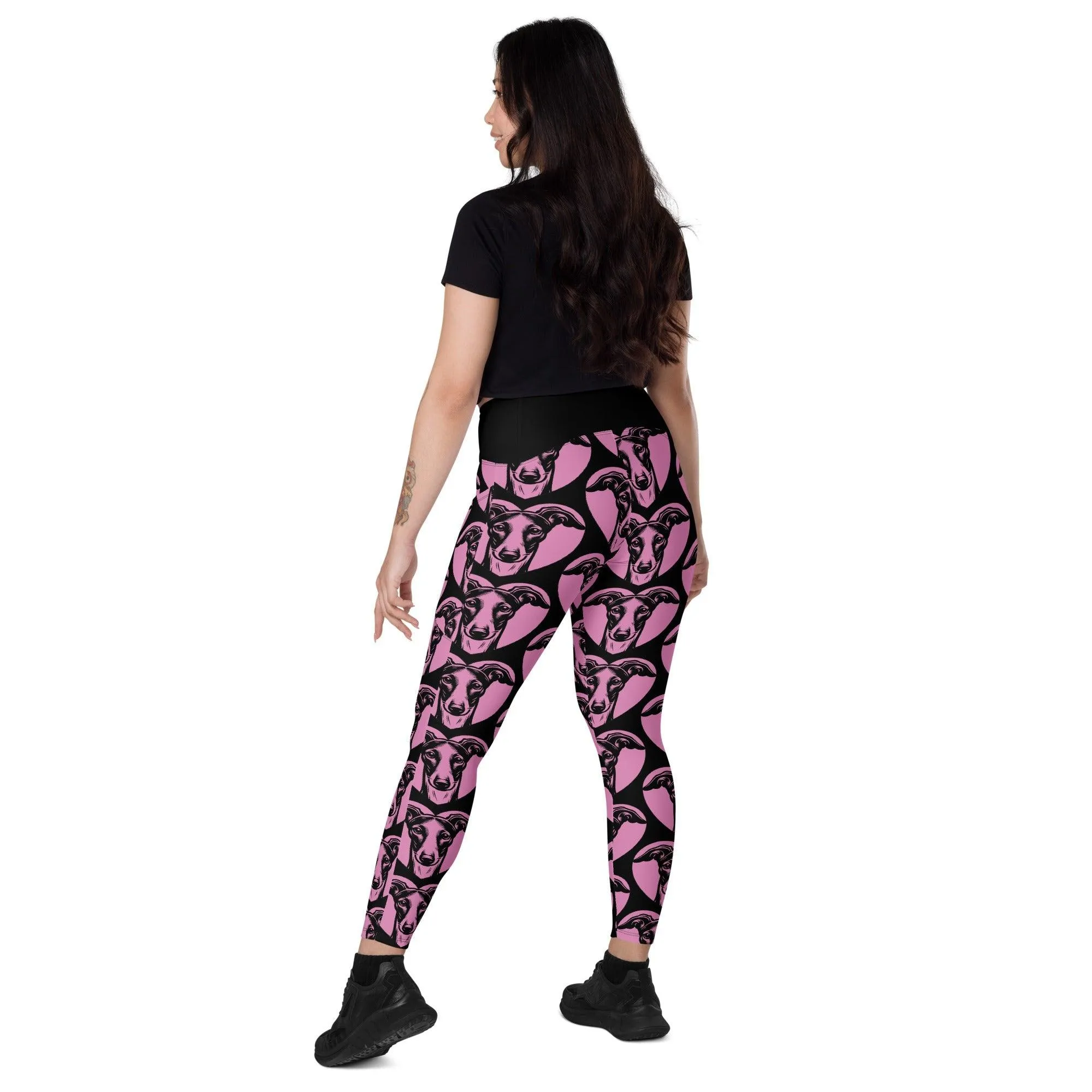 DOG BREED LEGGINGS with pockets - GREYHOUND - HERTTAHOUND - pink