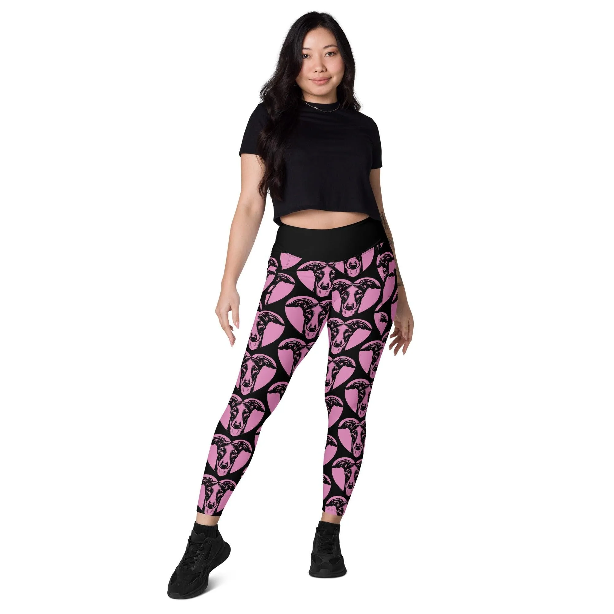 DOG BREED LEGGINGS with pockets - GREYHOUND - HERTTAHOUND - pink