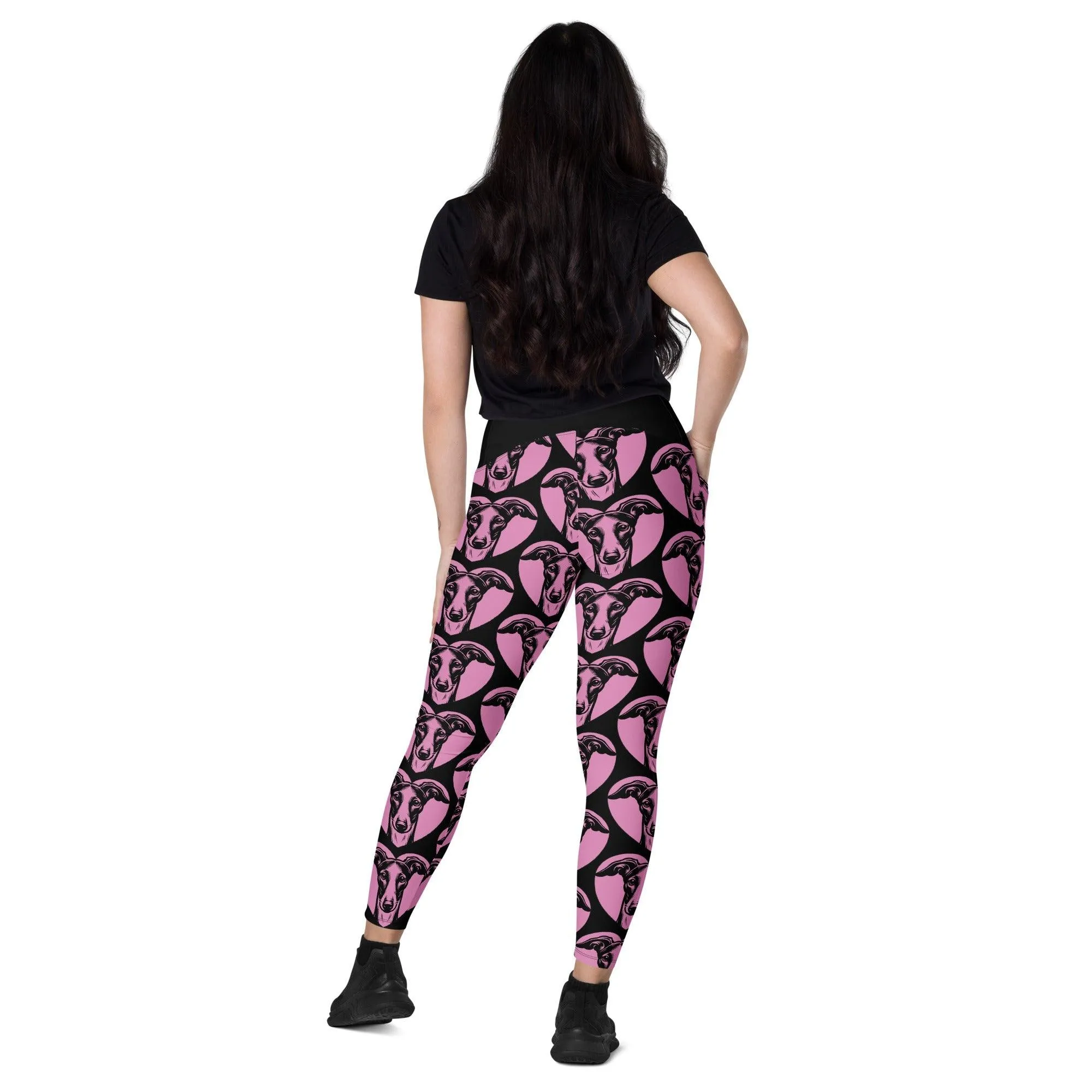 DOG BREED LEGGINGS with pockets - GREYHOUND - HERTTAHOUND - pink