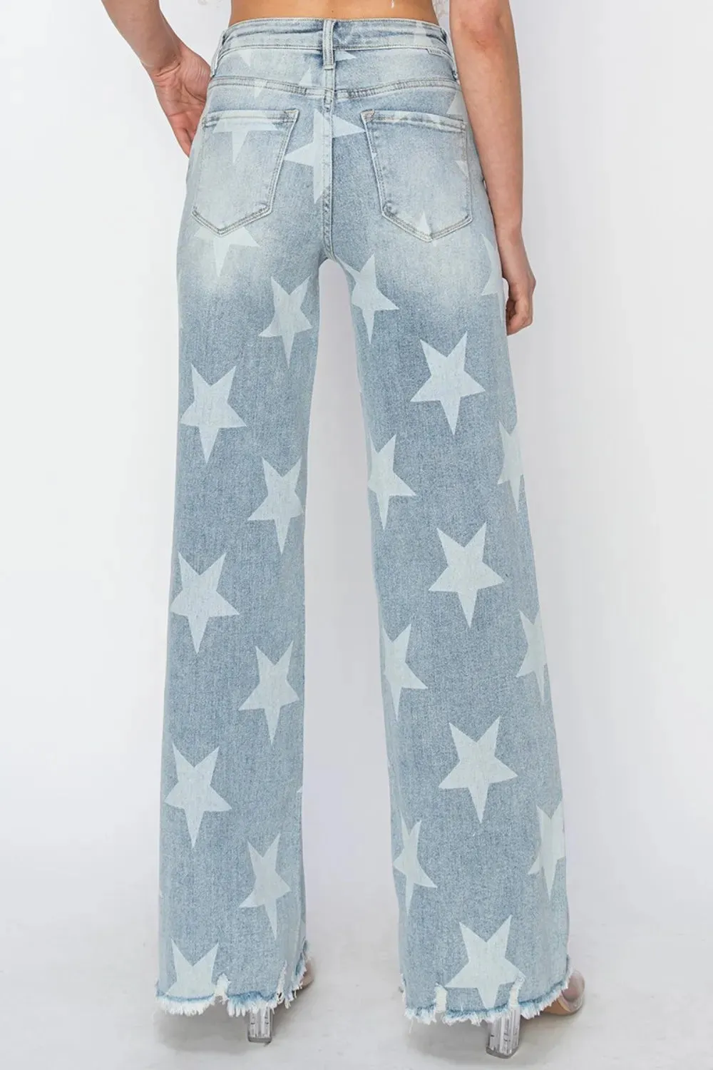 Full Size Raw Hem Star Wide Leg Jeans