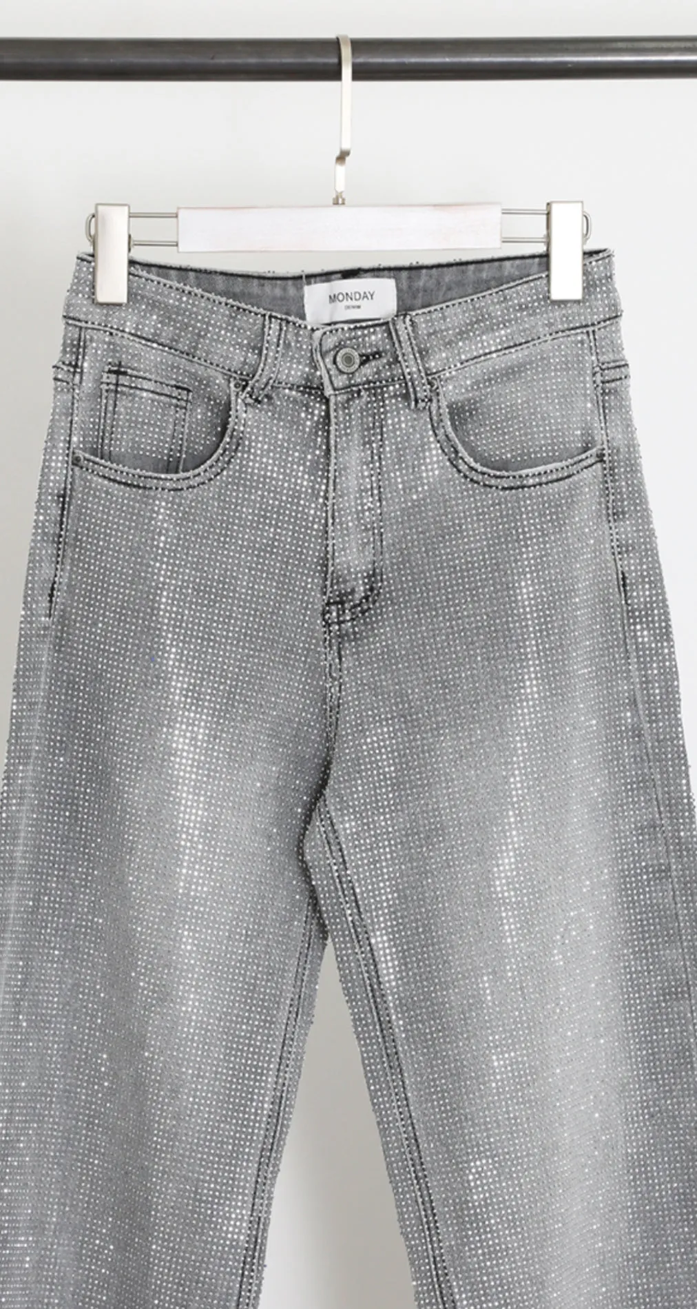 Grey Embellished Wide Fit Jeans