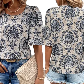 GYPSY Paisley Print Puff Sleeve Woven Blouse Top