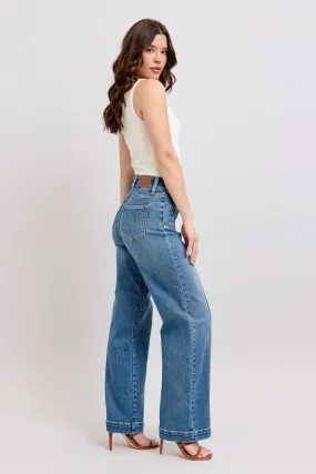 Judy Blue High Waist Double Button Wide Leg Front Star Seam Detail Wide Leg | Sleek Denim Boutique