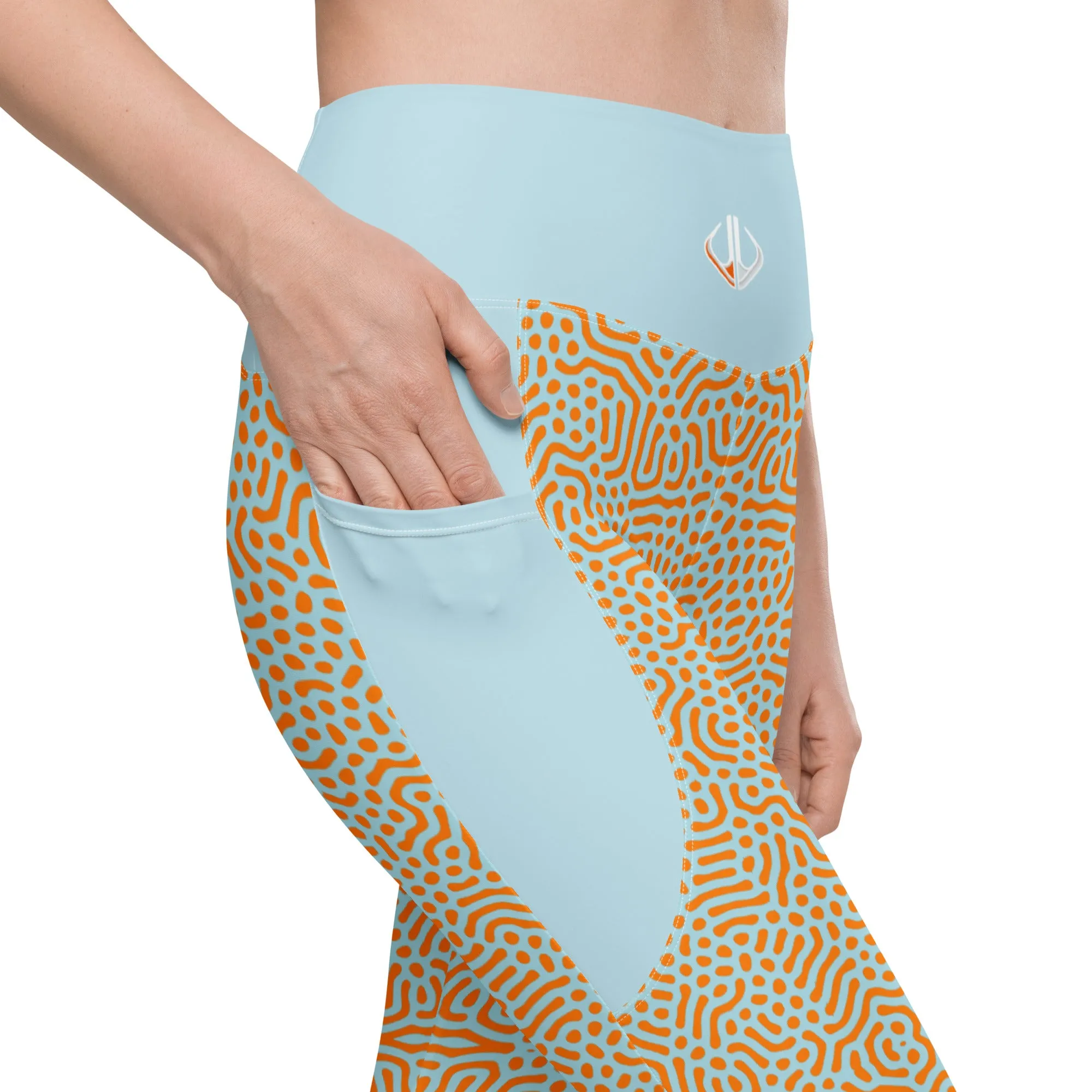 Life League Gear - Women's Leggings with Pockets - "CORAL" (Blue and Sunset Orange)